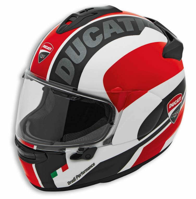 Ducati Corse SBK 4　フルフェイスヘルメット　Ｌサイズ　　　　　　　　入荷しました、只今即納可能です！　：Ducati Corse SBK 4 ヘルメットはアライ製 Chaser-X をベースに、スポーティなライディング用に開発されました。スーパーファイバー製シェルは剛性と軽さに優れ、VAS シールドが広い視野を確保、内装のチークバッドは顔の形にしっかりとフィットします。内装は取り外して洗濯でき、いつでも快適に保ちます。Drudi Performance によるドゥカティのための特別デザインは、世界中のドゥカティストが胸を躍らせるレースシーンとカラーをすぐさま思い起こさせてくれます。[981070474]