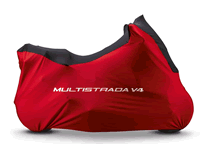 屋内用バイクカバーシート　：　　　外側に Ducati Performance ロゴをあしらった Multistrada V4 専用アクセサリーです。Ducati らしいスタイルはそのままに、ホコリや擦り傷からバイクをしっかり守ってくれます。　　注記：　バッグやトランクを取り付けていないバイク用。　適応車種：MULTISTRADA V4、 MULTISTRADA V4S、 MULTISTRADA V4S TRAVEL、 MULTISTRADA V4S TRAVEL RADAR、 MULTISTRADA V4S RADAR